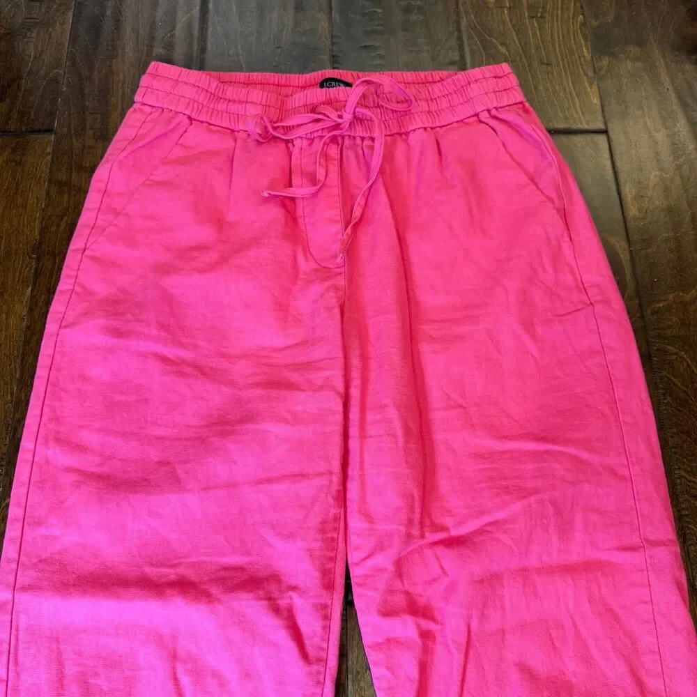 J. Crew Hot Pink 100% Linen Drawstring Pants size 4 Lightweight Bright Casual